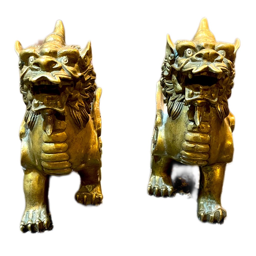 Chinese Pure Brass Talisman Fengshui Evil Door Fu Foo Dog Lion Beast Kyl…